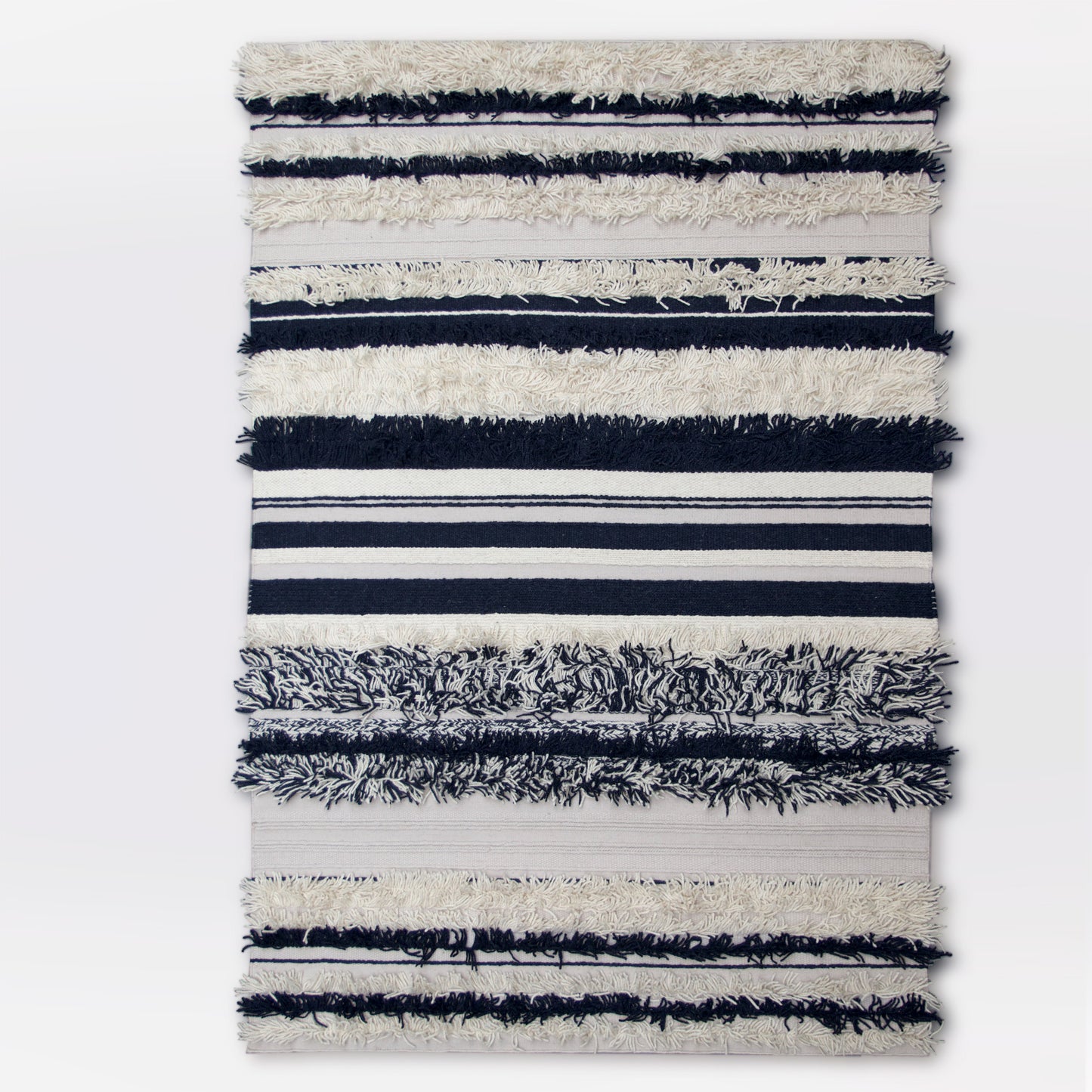 SAMPLE AFRO ECRU AND NAVY PILE RUG - 12x25cm